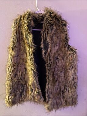 Grace & Lace Faux Fur Collar Vest in Brown